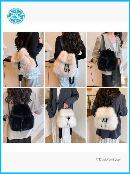 Faux Fur Fashion Backpack Slouchy Mini Backpack Y2K Trendy Cute main image 5